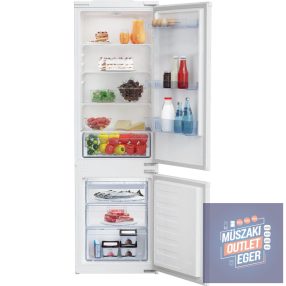   Beko BCSA285K4SN beépíthető kombinált hűtőszekrény, E energiaosztály, Éves energiafogy.: 225 kWh/annum, 193 l hűtőtér,  78 l fagyasztó
