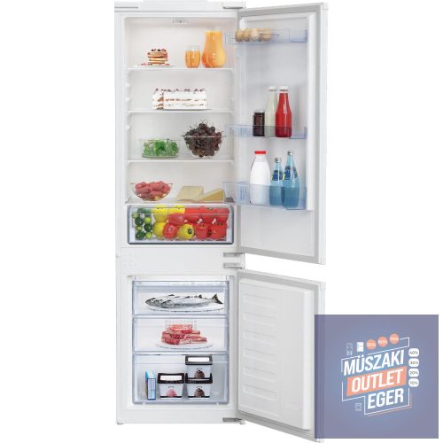 Beko BCSA285K4SN beépíthető kombinált hűtőszekrény, E energiaosztály, Éves energiafogy.: 225 kWh/annum, 193 l hűtőtér,  78 l fagyasztó