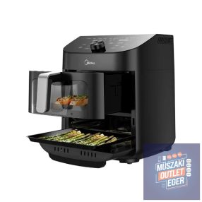   Midea MAD1100DADK Kétzónás Airfryer | 1850 W | Űrtartalom 4,4/6,4 L, LED kijelző, 2 főzőkamra, Automatikus programok, Körkörös légáramlás, Tapadásmentes bevonat
