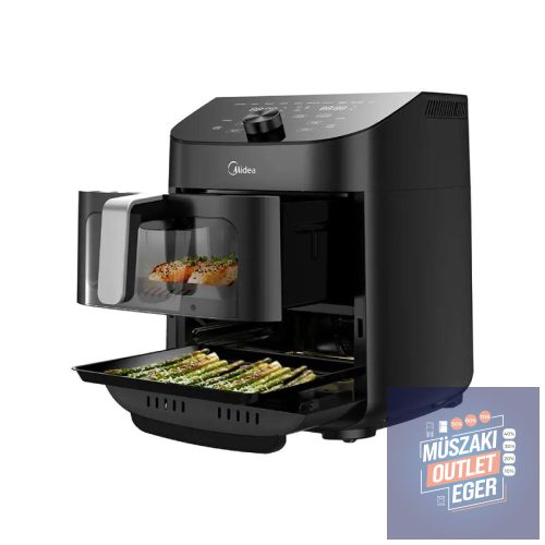Midea MAD1100DADK Kétzónás Airfryer | 1850 W | Űrtartalom 4,4/6,4 L, LED kijelző, 2 főzőkamra, Automatikus programok, Körkörös légáramlás, Tapadásmentes bevonat