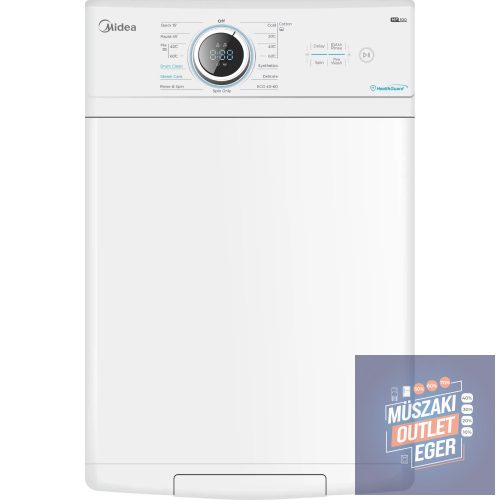 Midea MF100T80B-13A Felültöltős Mosógép,  Mosási Kapacitás 8Kg, 1300fordulat/perc, B Energiaosztály, 40 cm × 87,5 cm × 61 cm