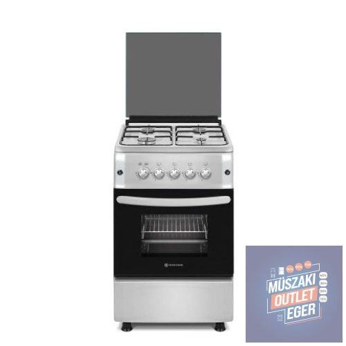 Novacook F6B40 Kombinált Tűzhely, Inox, 87 x 57 x 58 cm, A Energiaosztály, 4 Gázrózsa, Felül gáz, Elektromos sütő légkeveréssel, 56 L űrtartalom