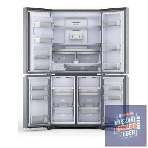 Bauknecht BQ9I MO1L Side-by-Side Hűtőszekrény, 4 Ajtós, 592L térfogat, Inox, 187,5 cm × 91 cm × 71,6 cm, Triple No Frost, A+, Jég- és vízadagoló
